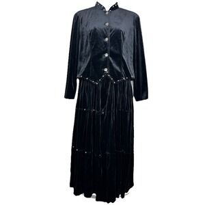 Vintage 1980s Black Velvet Western Rodeo Queen Dress Concho Buttons USA 4P